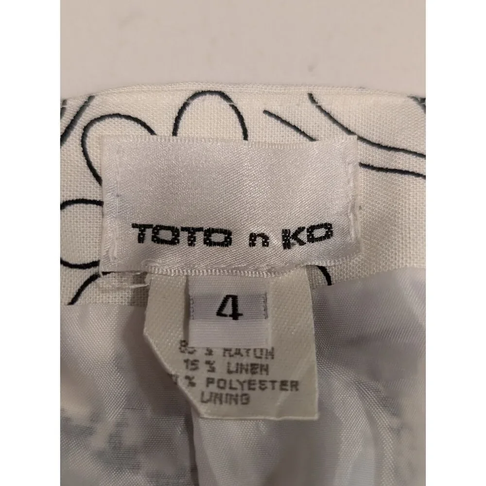 Vintage TOTO n KO Floral Linen Blend Mini Skirt Parisian Chic Black White Size 4
